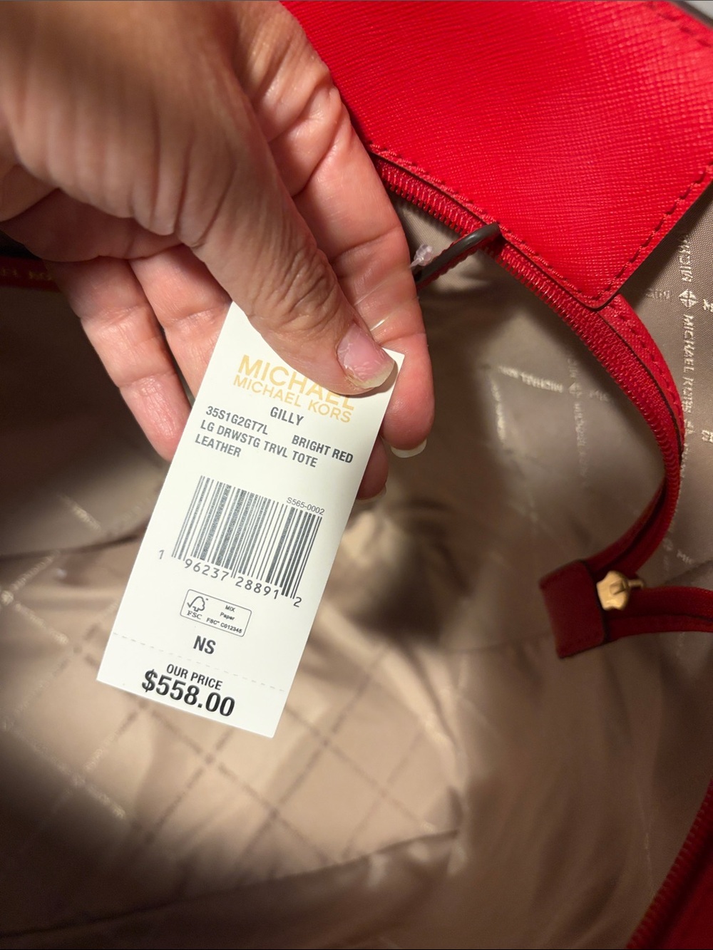 Michael Kors Bright Red Saffiano Leather Tote with Gold Accents - Picture 3 of 10
